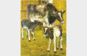 三好さん喜寿記念絵画展 46年来のテーマは「仔牛」