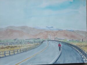 水彩で描いた徒歩の旅　友部図書館（茨城・笠間市）