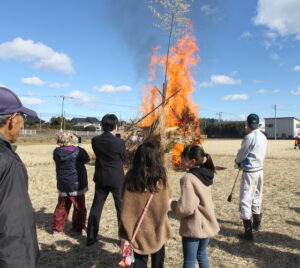 田んぼで鳥追い（茨城・高萩市）